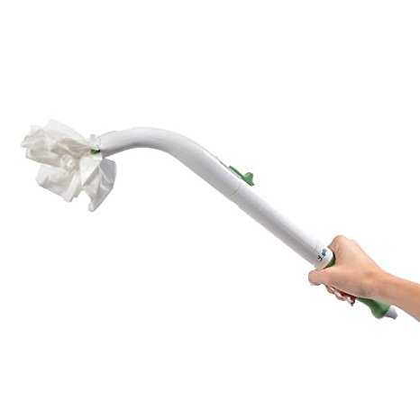the freedom wand device with toilet paper inserted in the grasping end and a hand holding it