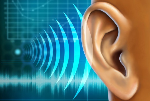 Sound waves projecting into an ear