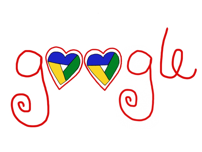 Text "google" with hearts