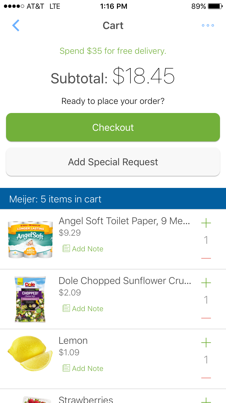 screenshot of Shipt grocery cart