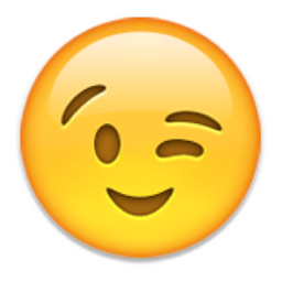 A classic winky emoji; winking and smiling.
